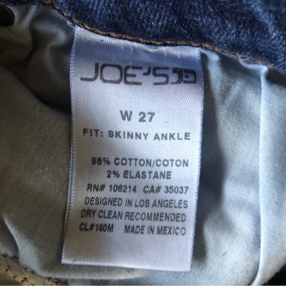 Joe’s Jeans Bramlin Skinny Ankle Jeans Size 27 Low Rise Distressed Indigo Wash - Picture 10 of 11